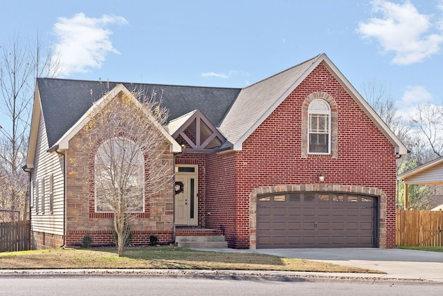 view of front facade with a front lawn and a garage