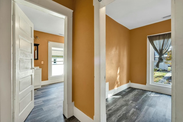 hall with dark hardwood / wood-style floors