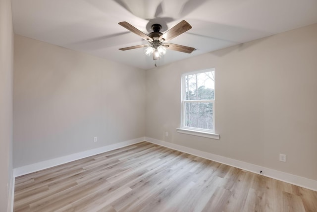 spare room featuring ceiling fan and light hardwood / wood-style floors