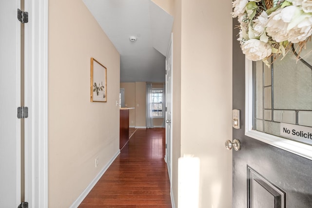 corridor featuring dark hardwood / wood-style flooring