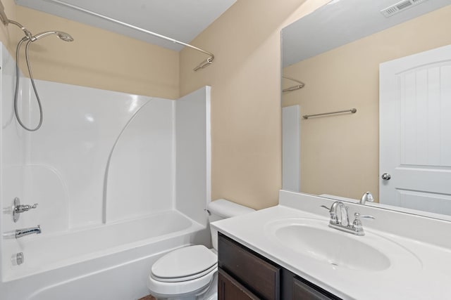 full bathroom featuring vanity, toilet, and shower / tub combination