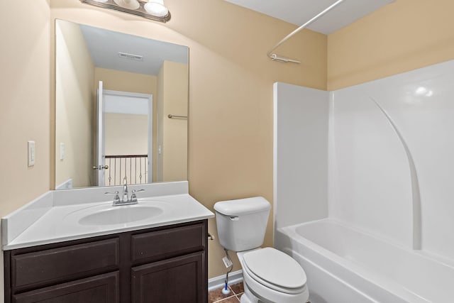 full bathroom with tile patterned floors, vanity, toilet, and shower / washtub combination