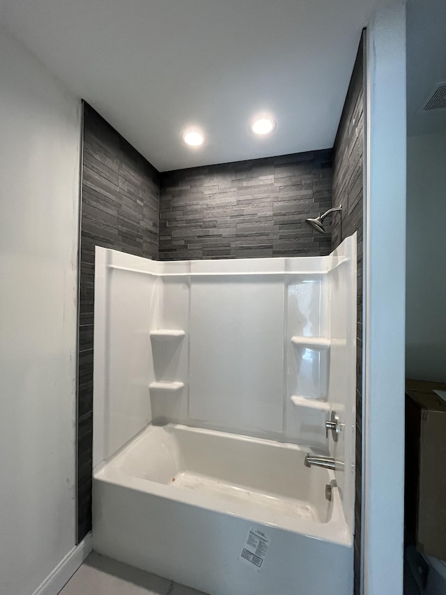 bathroom with recessed lighting, visible vents, and shower / bathtub combination