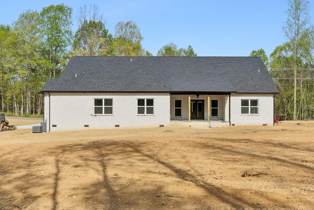 1049 Gholson Rd, Clarksville, TN 37043 - rear view of property with roof with shingles, cooling unit, brick siding, ceiling fan, and crawl space