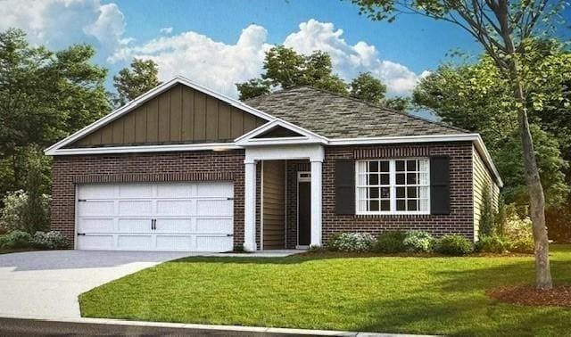 view of front of home featuring a garage and a front lawn