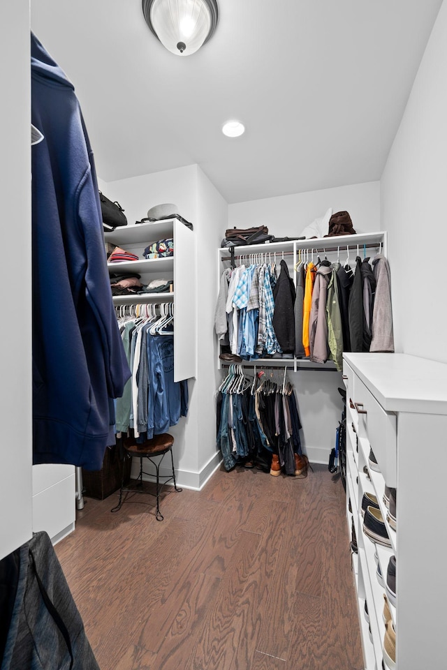 walk in closet featuring dark wood-type flooring