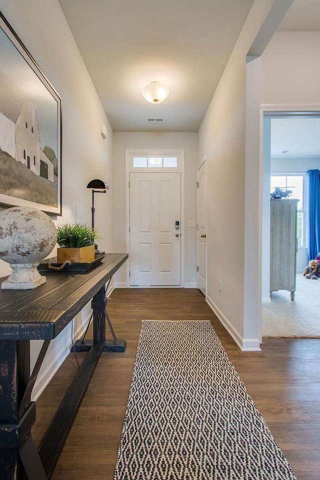 foyer with dark wood-type flooring