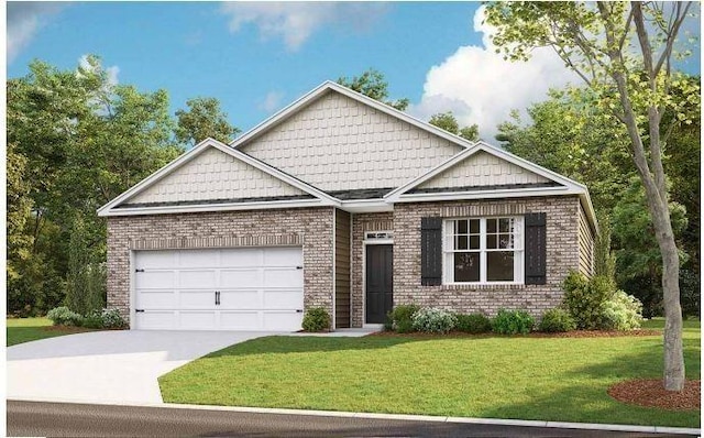 view of front of property featuring a garage and a front lawn