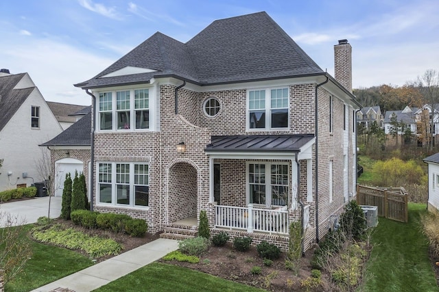 view of front of home with a porch and a front lawn