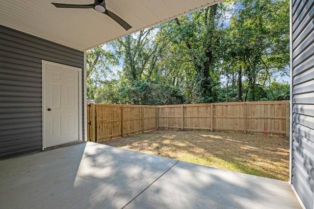 view of patio featuring ceiling fan