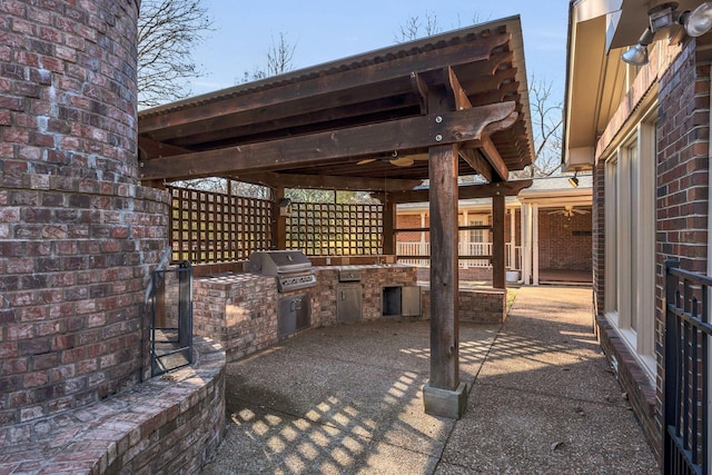 view of patio / terrace with area for grilling and a grill