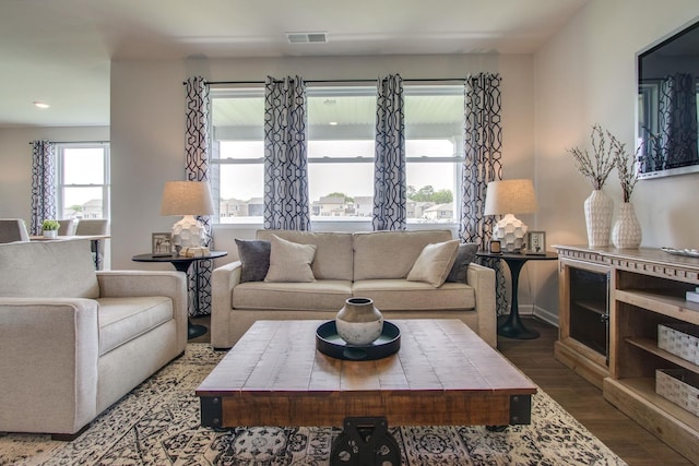 living room with light hardwood / wood-style floors