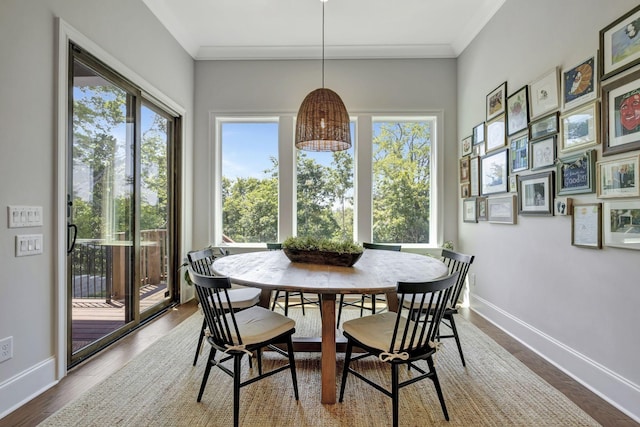 dining room featuring crown molding and hardwood / wood-style floors