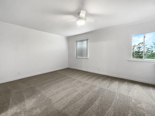 empty room with carpet floors and ceiling fan