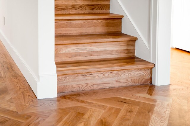 stairs with parquet floors