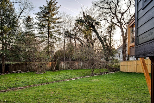 view of yard with a fenced backyard