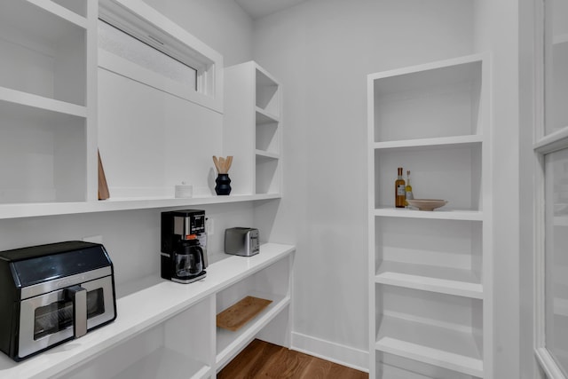 interior space with dark hardwood / wood-style floors