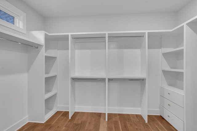 walk in closet with hardwood / wood-style flooring