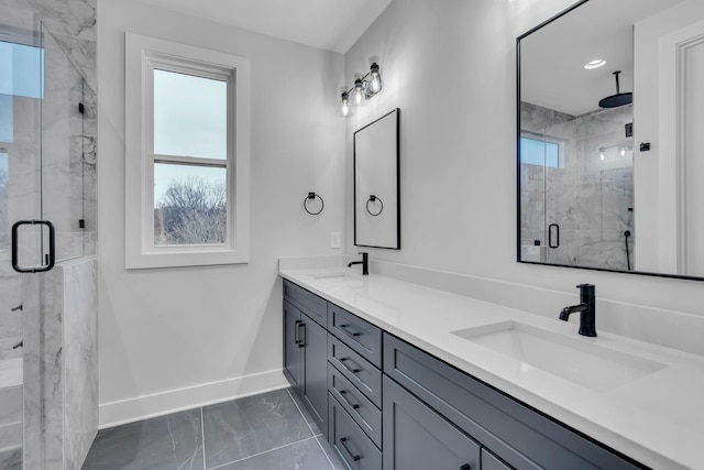 bathroom featuring vanity and walk in shower