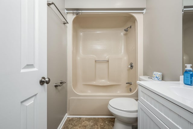 full bathroom with vanity, toilet, and washtub / shower combination