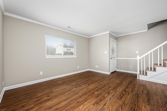 interior space featuring dark hardwood / wood-style floors and ornamental molding