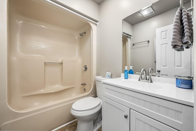 full bathroom with vanity, bathtub / shower combination, and toilet