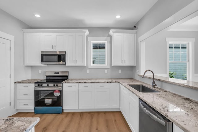 4217 Oakland Ave Lot 194, Chattanooga, TN 37410 - kitchen featuring a sink, stainless steel appliances, light wood-type flooring, and white cabinetry