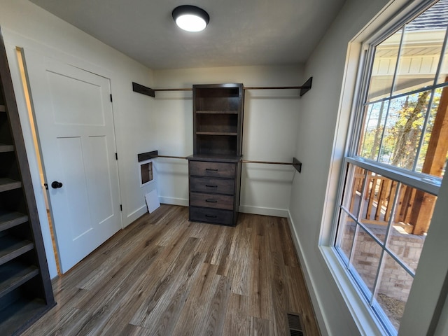 walk in closet featuring dark hardwood / wood-style flooring