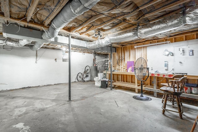 basement featuring a workshop area