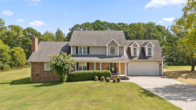 view of front of property featuring a garage and a front lawn