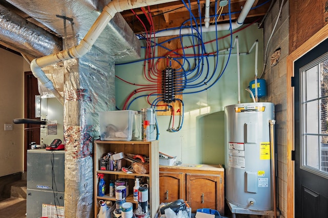 utility room with electric water heater