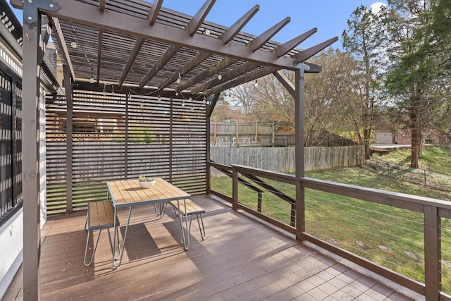 wooden deck with a pergola and a yard