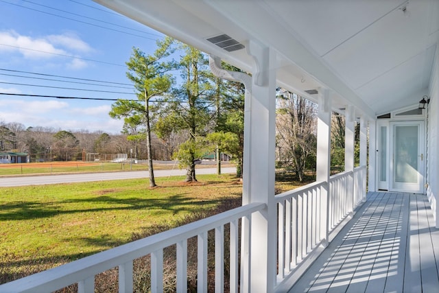 deck featuring a porch