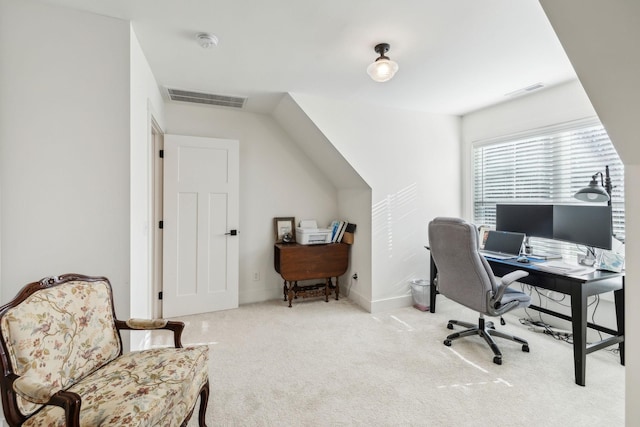 office area with light colored carpet