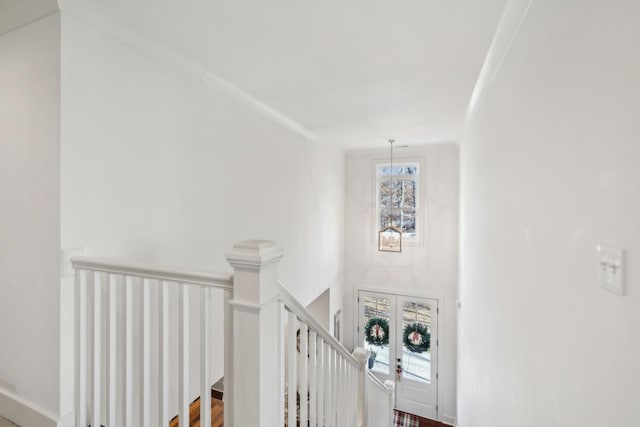 stairway with hardwood / wood-style floors