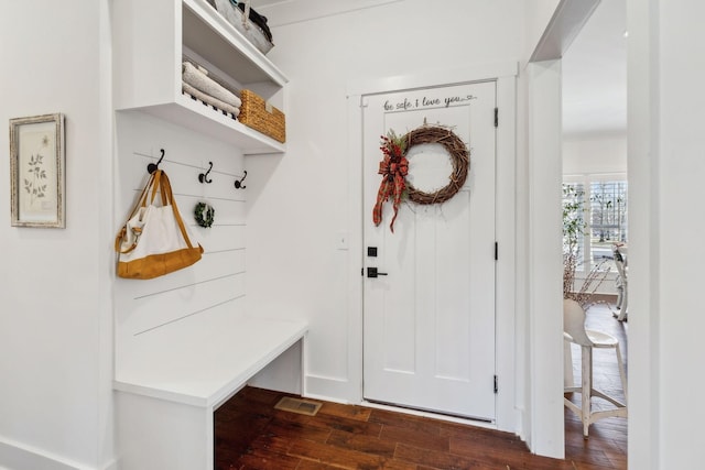 mudroom featuring dark hardwood / wood-style floors