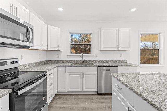 kitchen featuring white cabinetry, sink, plenty of natural light, and appliances with stainless steel finishes