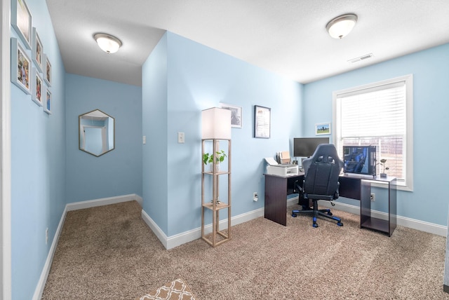 home office with carpet floors