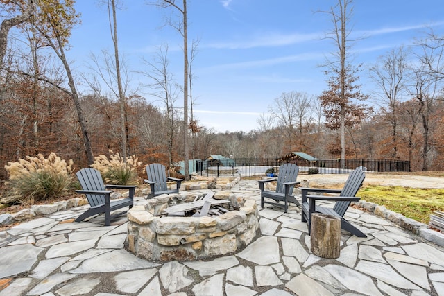 view of patio / terrace with an outdoor fire pit