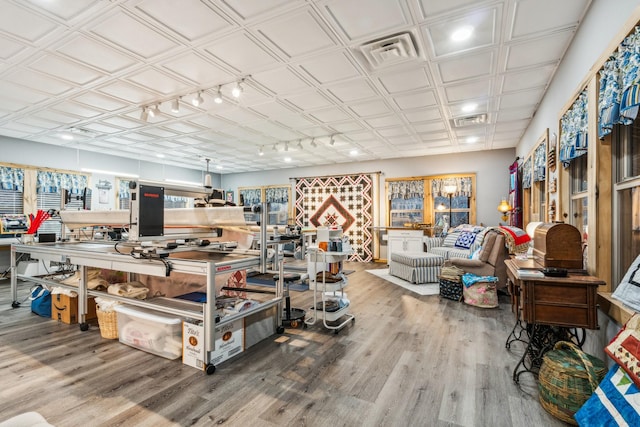 misc room featuring hardwood / wood-style floors and track lighting