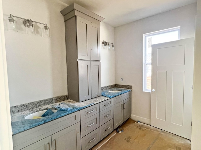 bathroom with a sink and double vanity