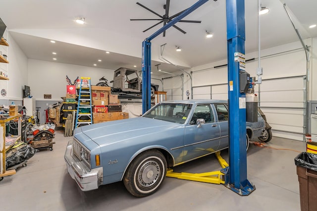 garage with ceiling fan