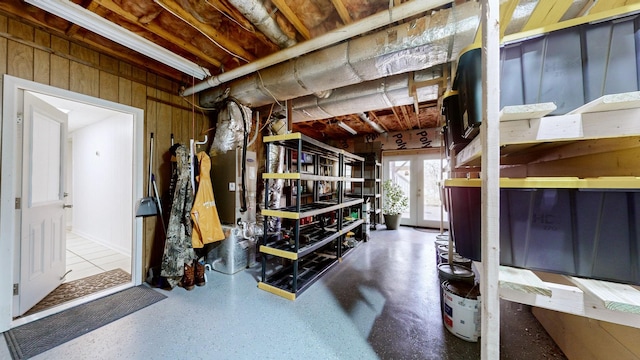 basement featuring french doors