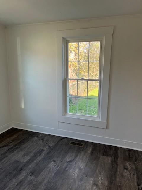 empty room with dark wood-type flooring