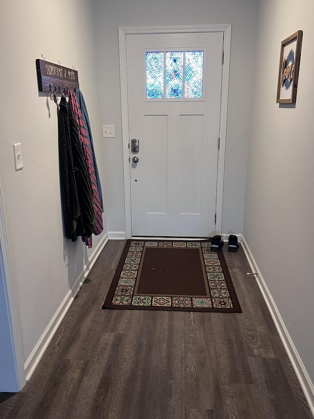 doorway to outside featuring dark wood-type flooring