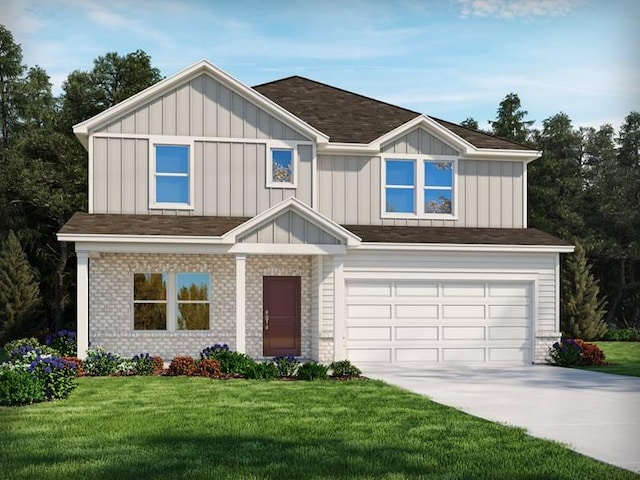 craftsman-style house featuring a garage and a front yard