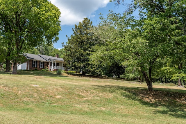 view of yard with covered porch