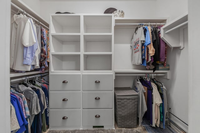 walk in closet with carpet floors