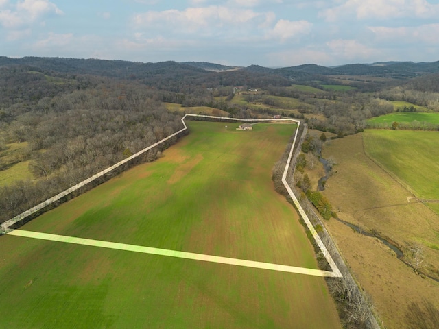 drone / aerial view with a mountain view and a rural view