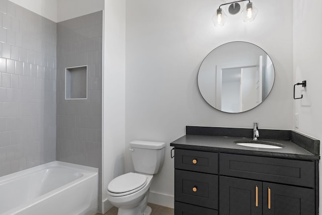 full bathroom with toilet, vanity, and shower / bathtub combination